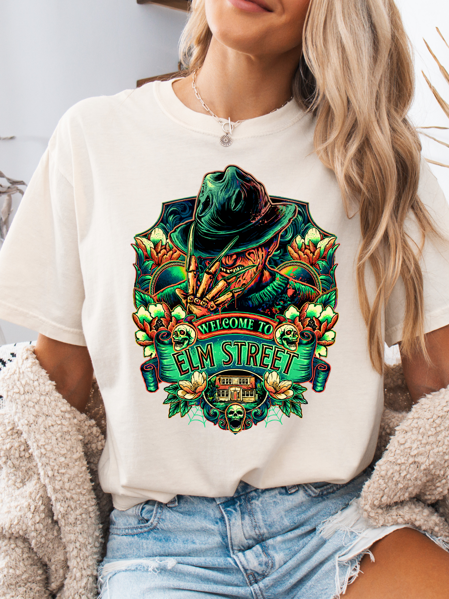 “Welcome to Elm Street” Crewneck, Sweatshirt & Tee – Spooky Season Essentials
