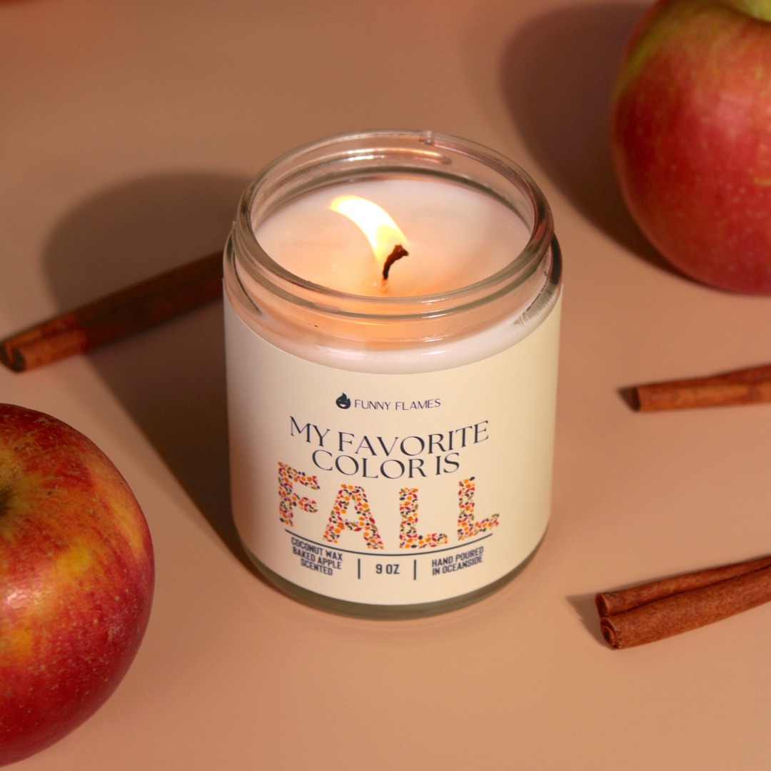“My Favorite Color is Fall” Candle – Baked Apple Scented Autumn Décor