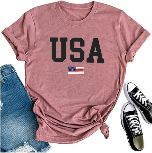 USA Flag Tee Shirt for Women 4th of July Memorial Day Gift T Shirt Casual Short Sleeve American Proud T-Shirt Tops
