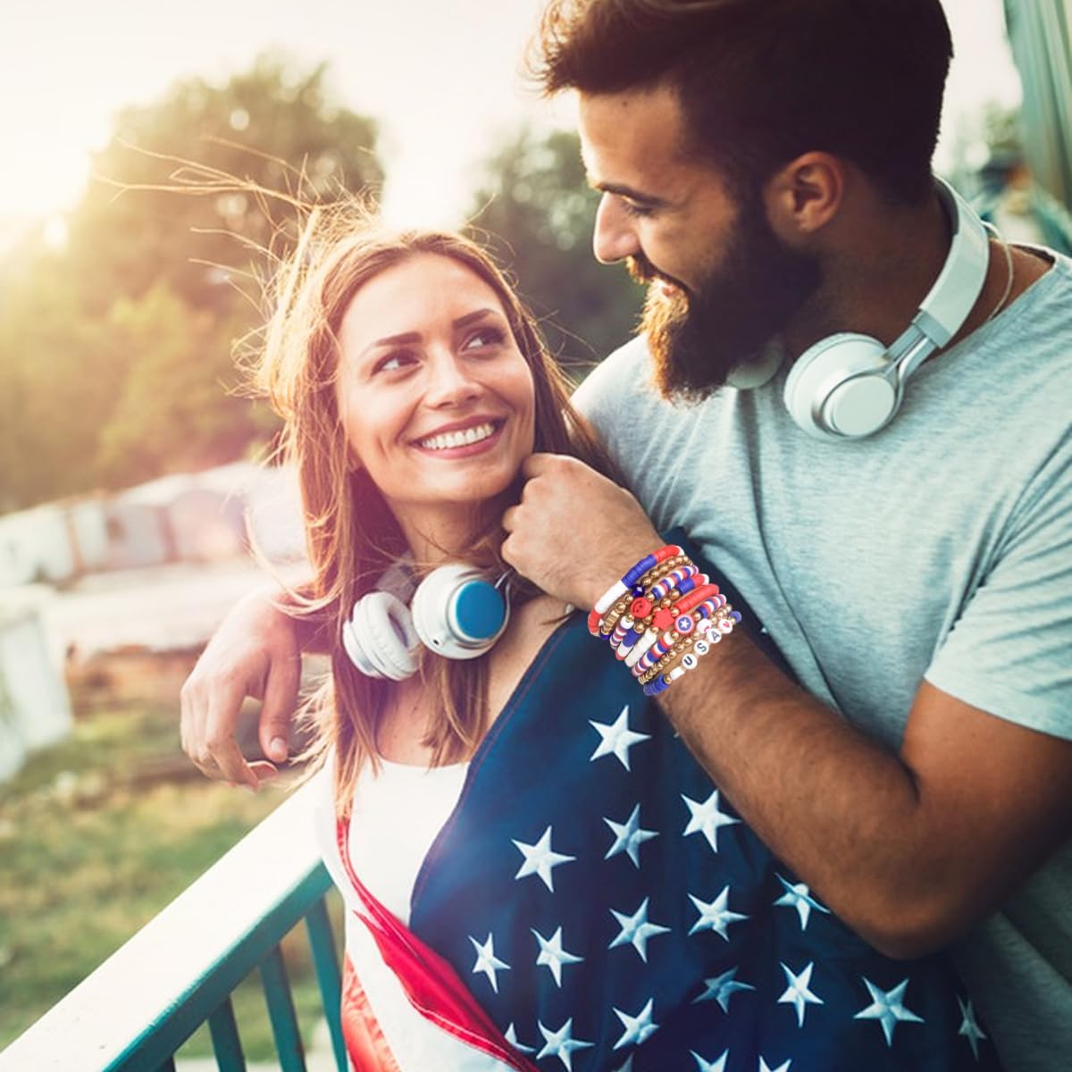 Independence Day Gifts for Women Men Teens Red White Blue Clay Beaded Stackable Stretch Bracelets USA Patriotic Jewelry 4th of July Accessories