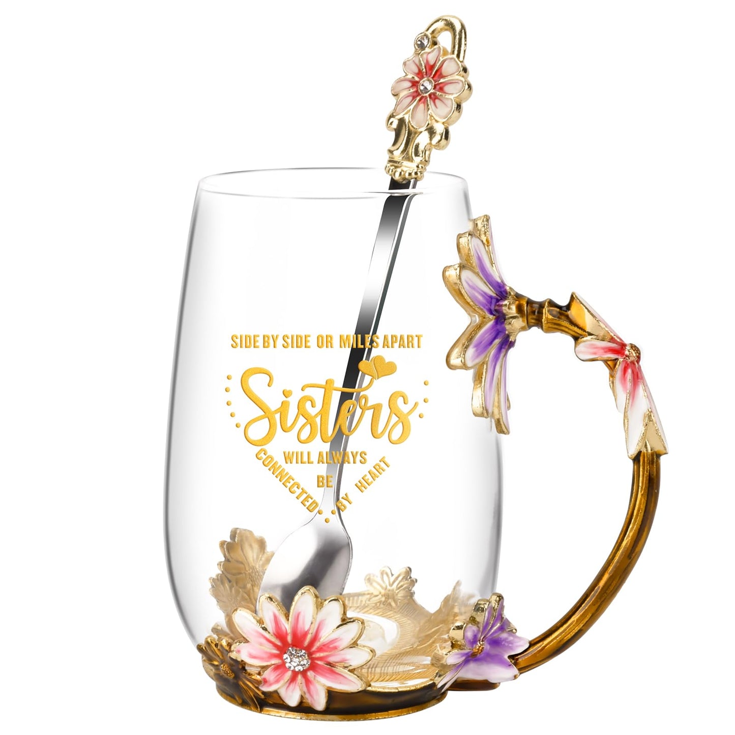 OEAGO Gifts for Mom Women Stocking Stuffers for Women Christmas Glass Coffee Enamels Mug Valentines Gifts for Her Girlfriend Wife Best Birthday Valentine's Mothers Day from Daughter Son Tea Cup
