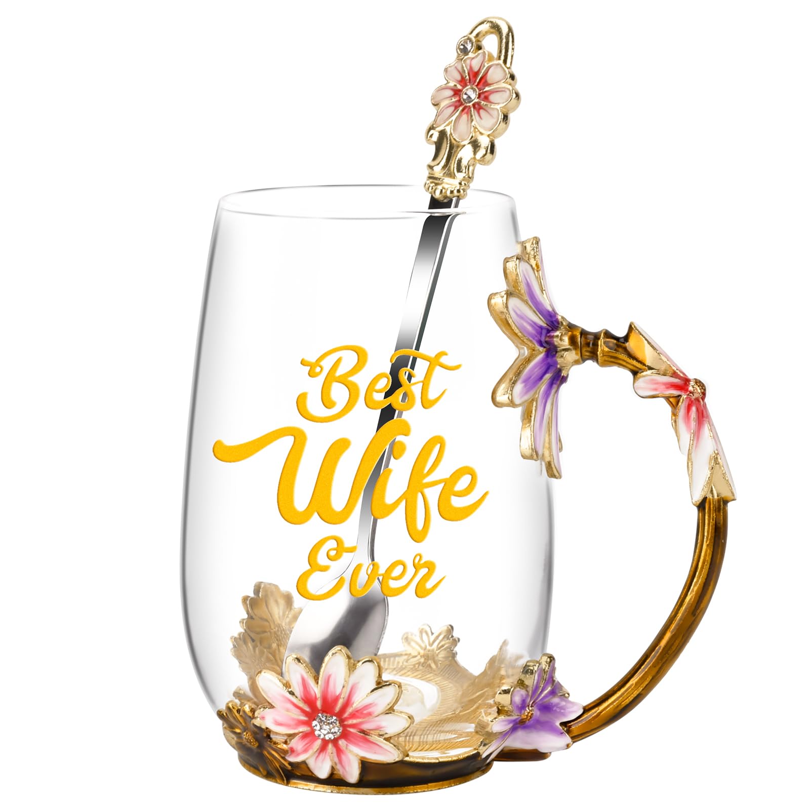 OEAGO Gifts for Mom Women Stocking Stuffers for Women Christmas Glass Coffee Enamels Mug Valentines Gifts for Her Girlfriend Wife Best Birthday Valentine's Mothers Day from Daughter Son Tea Cup
