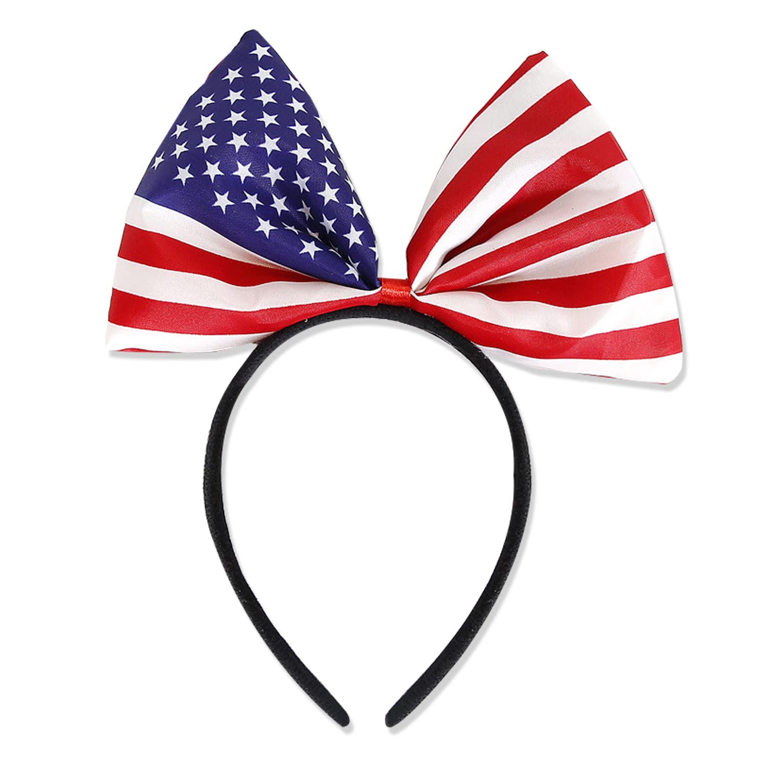 4th of July Headband Independence Day Hair Accessories Patriotic Party Hair Supplies USA Flag Star Design Blue Red Ribbon Stars Hair Decoration Cute Hair Hoop for Women Girls Kids 1 Pcs