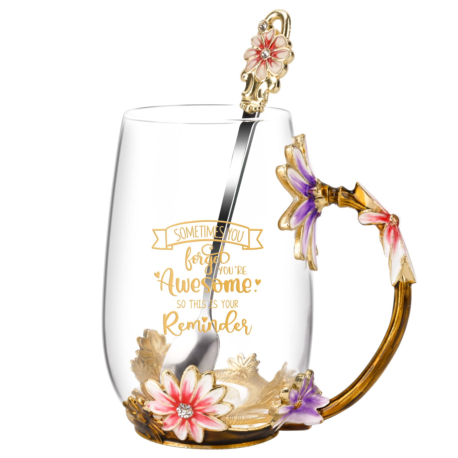 OEAGO Gifts for Mom Women Stocking Stuffers for Women Christmas Glass Coffee Enamels Mug Valentines Gifts for Her Girlfriend Wife Best Birthday Valentine's Mothers Day from Daughter Son Tea Cup