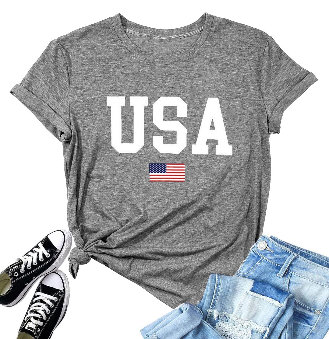 USA Flag Tee Shirt for Women 4th of July Memorial Day Gift T Shirt Casual Short Sleeve American Proud T-Shirt Tops