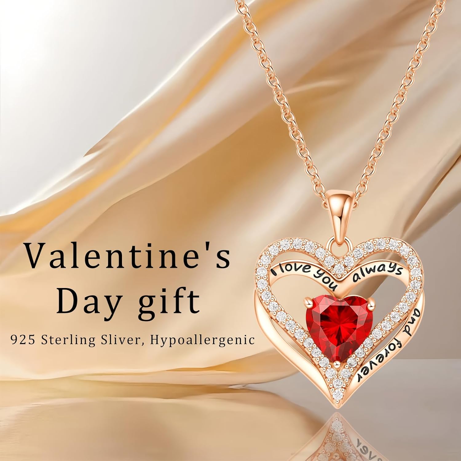 Preserved Red Rose Gift Box with Heart Necklace Eternal Real Rose Dainty Love Pendant Romantic Gift for Women on Anniversary, Birthday, Valentine’s Day