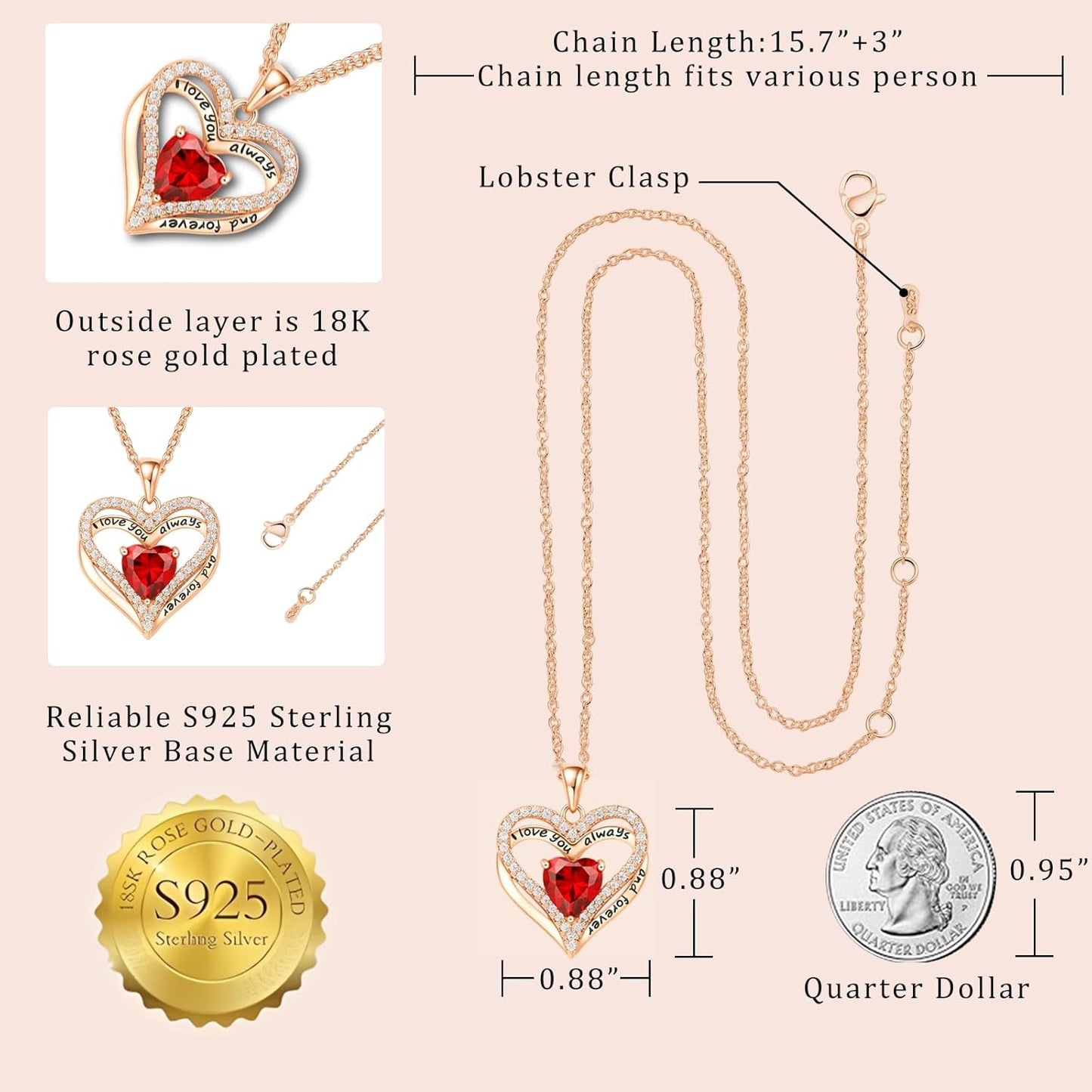 Preserved Red Rose Gift Box with Heart Necklace Eternal Real Rose Dainty Love Pendant Romantic Gift for Women on Anniversary, Birthday, Valentine’s Day
