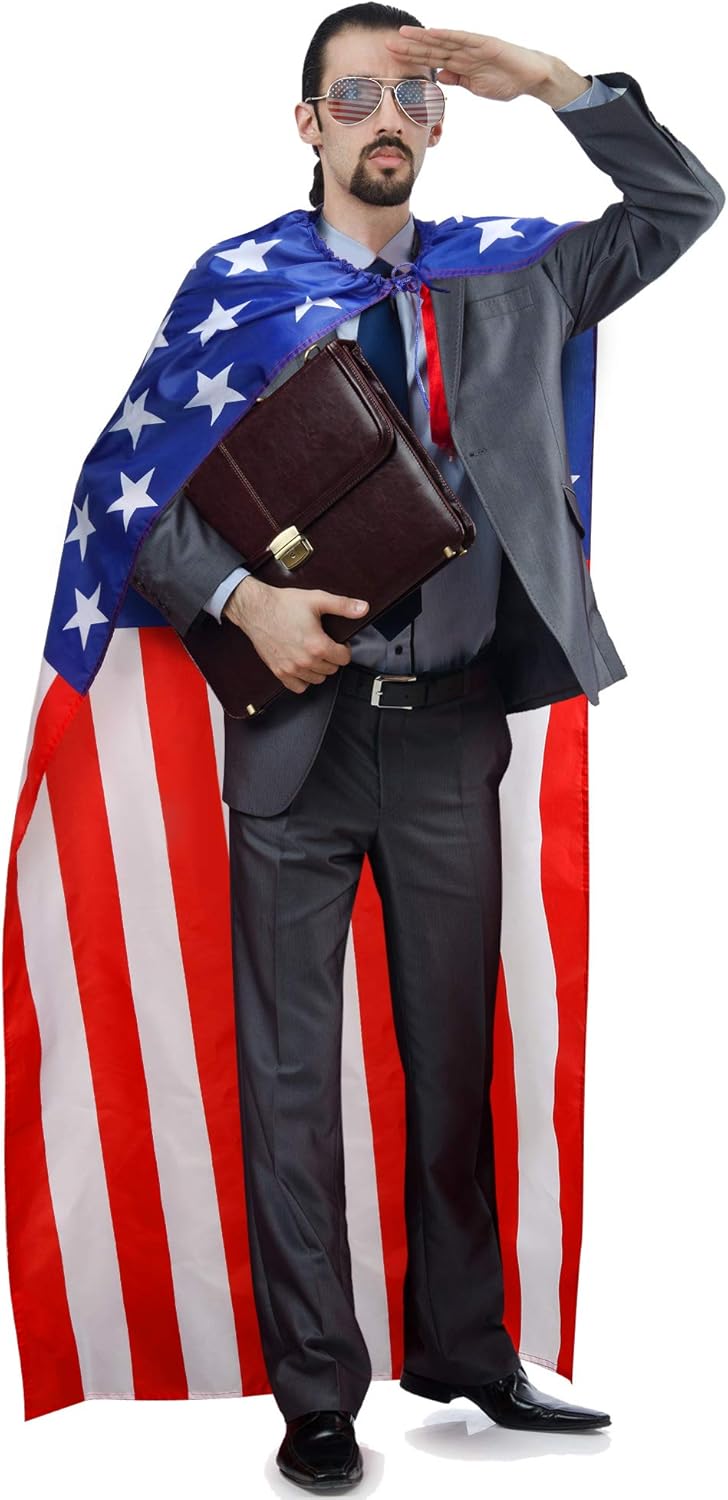 Frienda American Flag Costume Cape, Retro 80's American USA Sunglasses and USA Flag Headband for Independence Day Celebration
