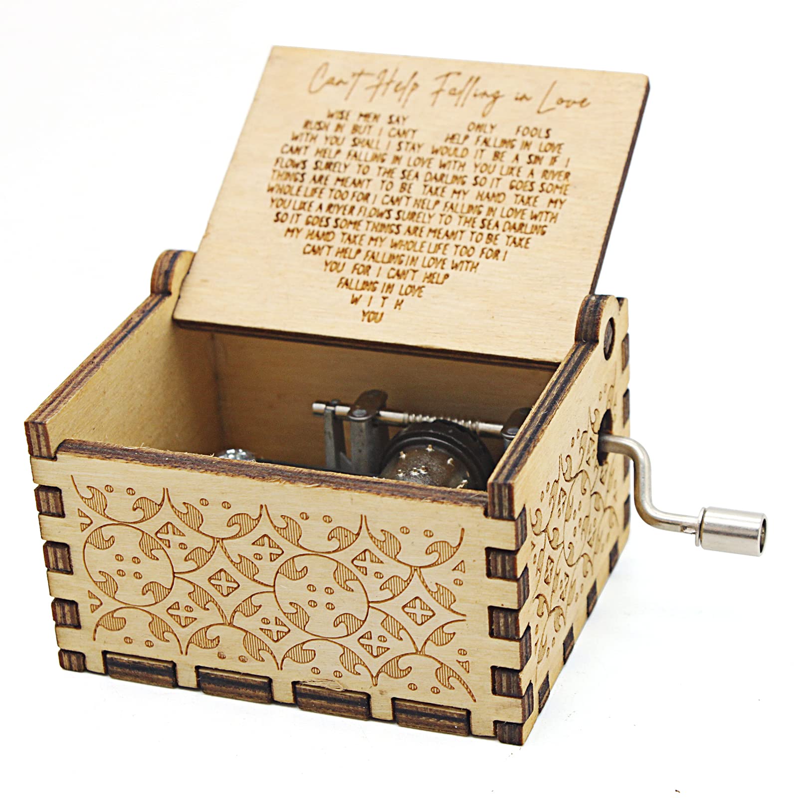 Can't Help Falling in Love Wood Music Box, Antique Engraved Musical Boxes Case for Love One Wooden Music Box - Gifts for Lover, Boyfriend, Girlfriend, Husband, Wife (Black)