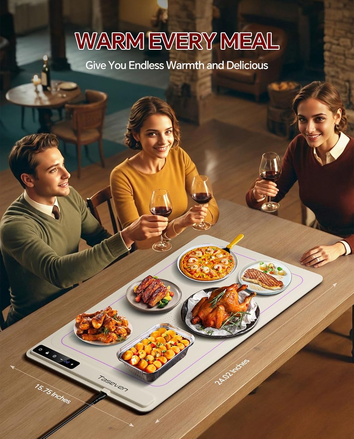 Food Warming Mat, Silicone Heating Tray with 7 Temperature Settings, Quick Full Surface Heating Pad, Thermochromic Line, Kids Lock, Food Warmers for Parties
