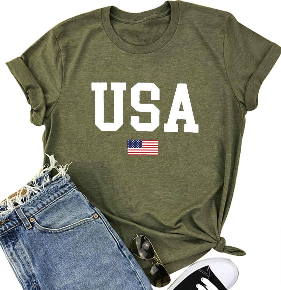 USA Flag Tee Shirt for Women 4th of July Memorial Day Gift T Shirt Casual Short Sleeve American Proud T-Shirt Tops