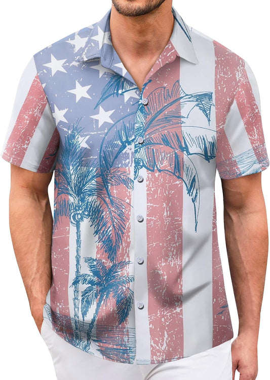 Hawaiian Shirt for Men Short Sleeves Tropical Printed Casual Button Down Summer Beach Floral Shirts