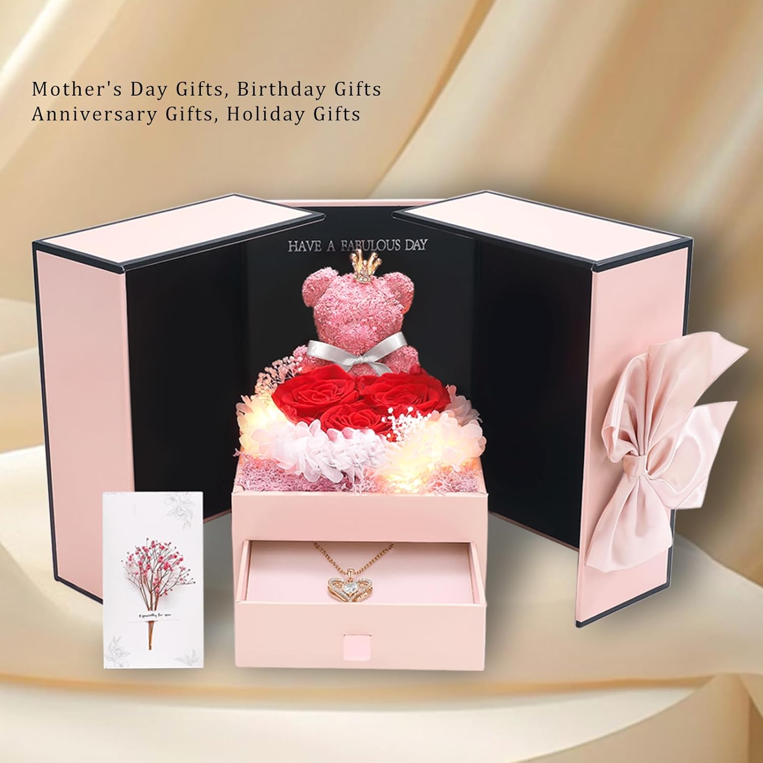 Preserved Red Rose Gift Box with Heart Necklace Eternal Real Rose Dainty Love Pendant Romantic Gift for Women on Anniversary, Birthday, Valentine’s Day