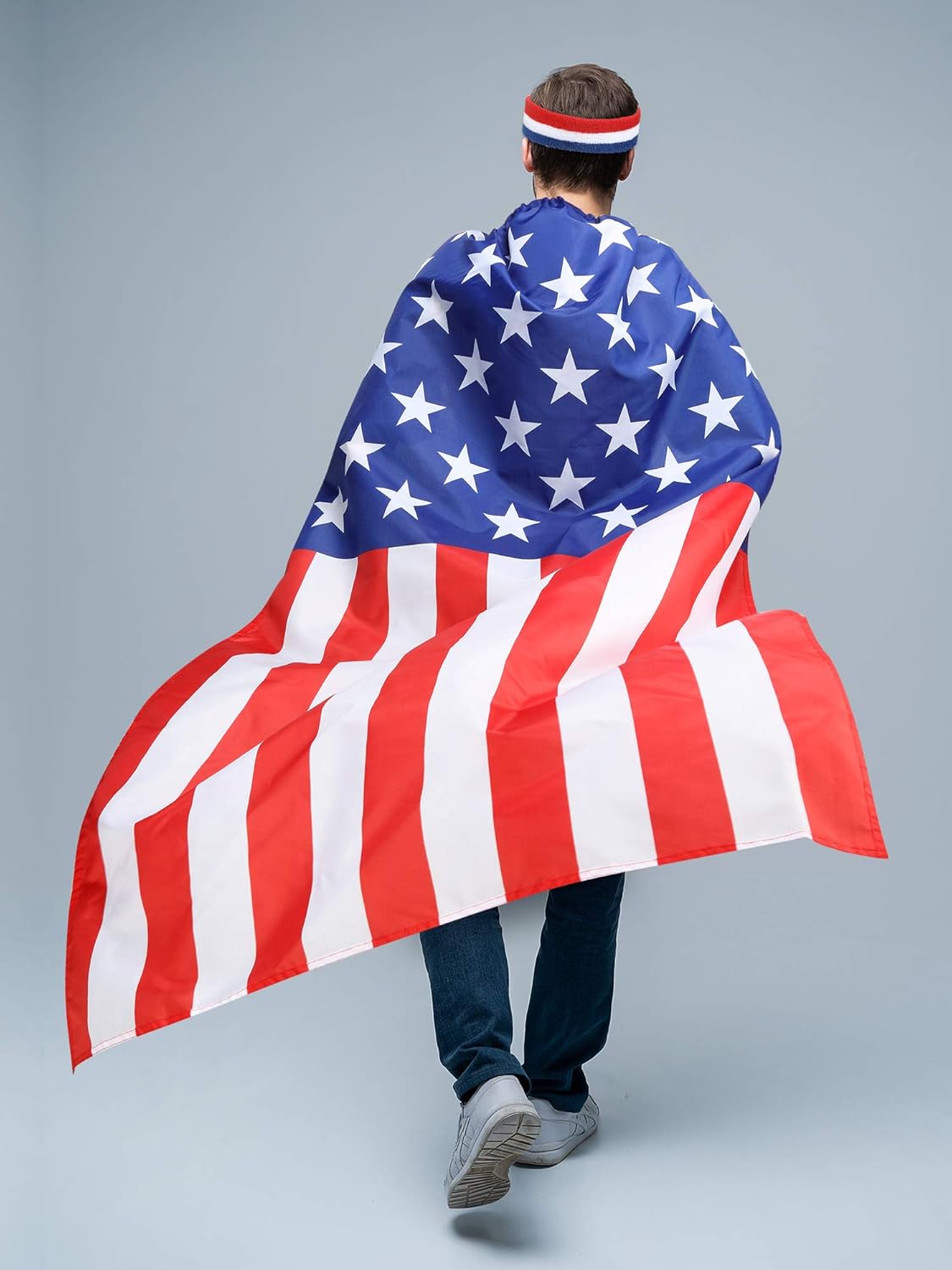 Frienda American Flag Costume Cape, Retro 80's American USA Sunglasses and USA Flag Headband for Independence Day Celebration