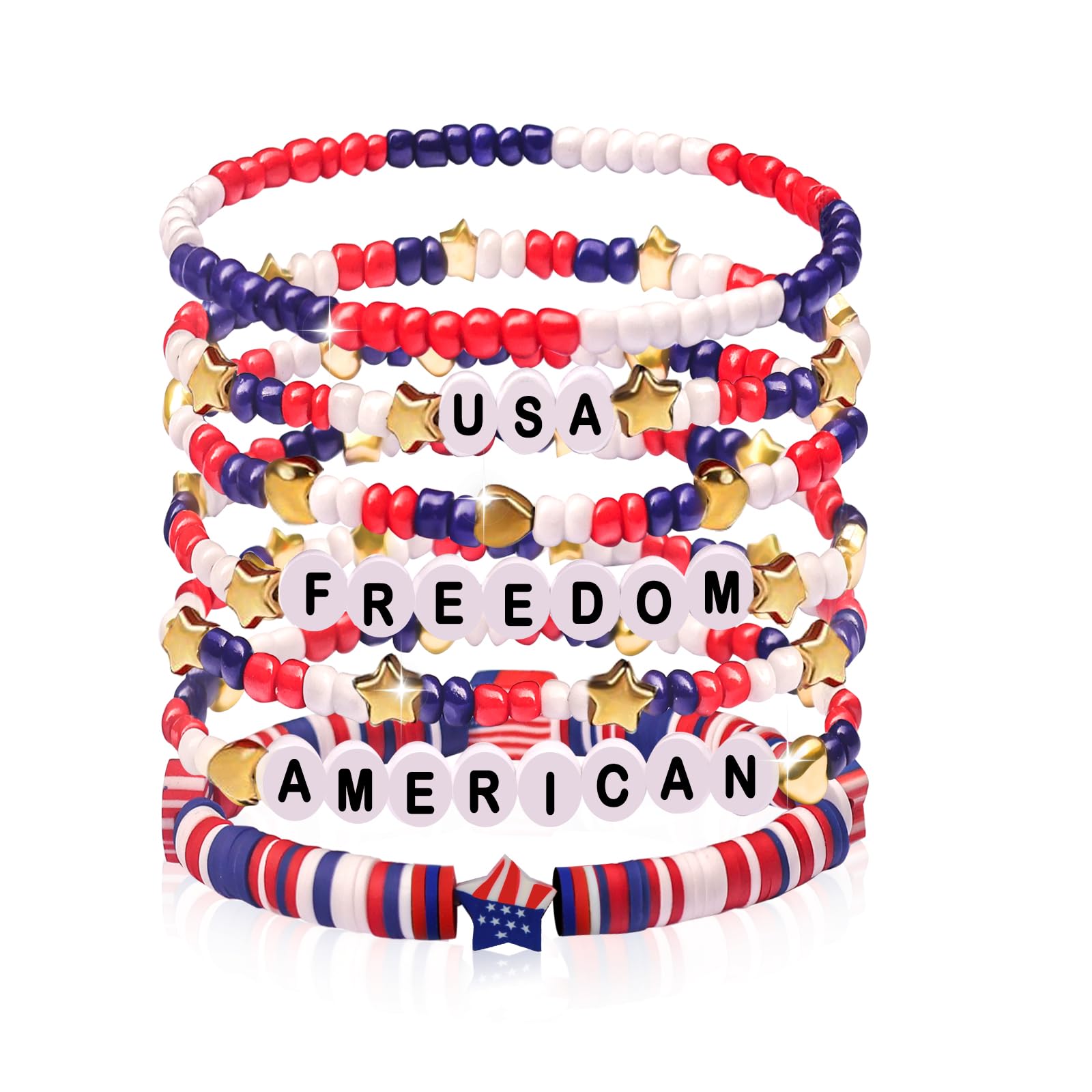 Independence Day Gifts for Women Men Teens Red White Blue Clay Beaded Stackable Stretch Bracelets USA Patriotic Jewelry 4th of July Accessories