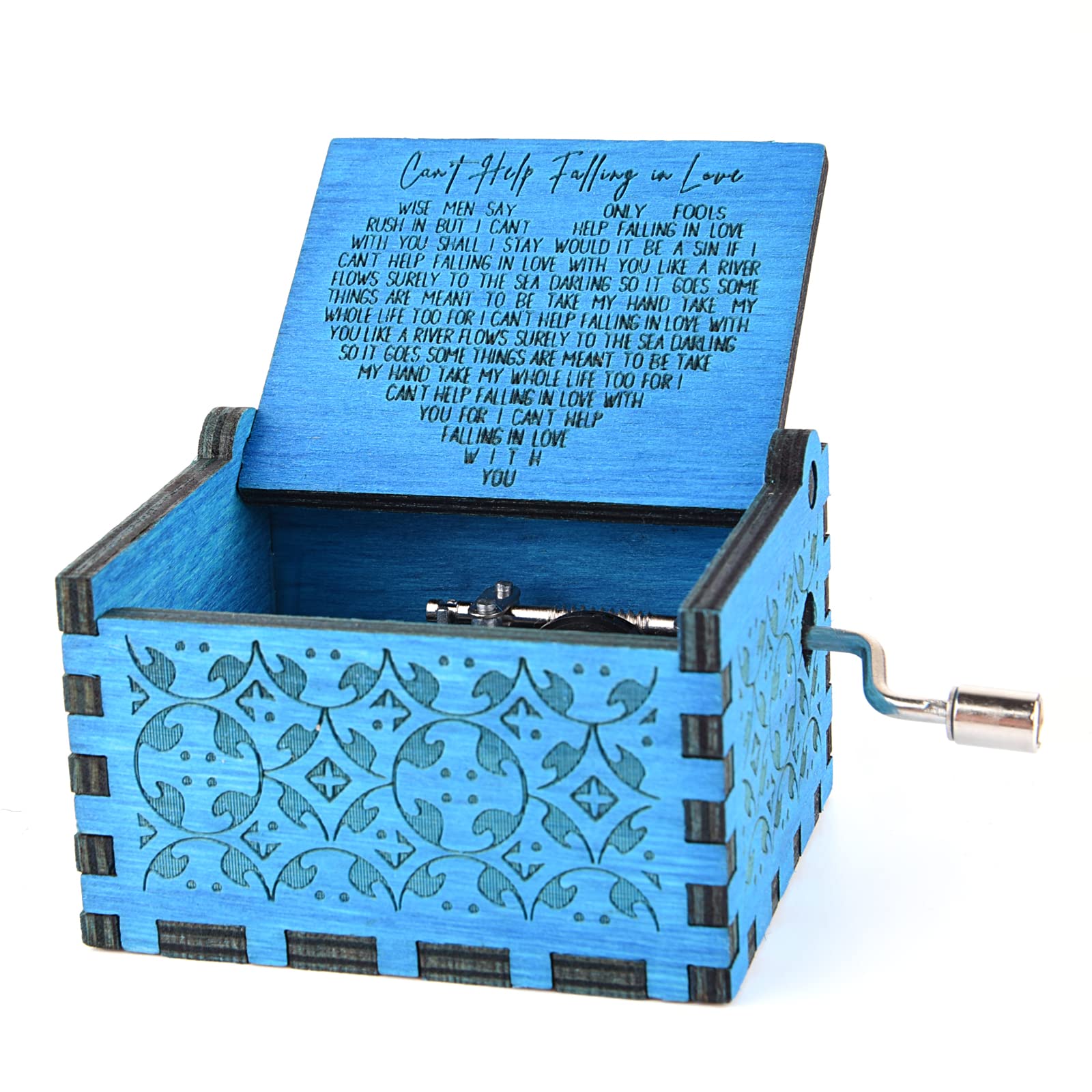 Can't Help Falling in Love Wood Music Box, Antique Engraved Musical Boxes Case for Love One Wooden Music Box - Gifts for Lover, Boyfriend, Girlfriend, Husband, Wife (Black)