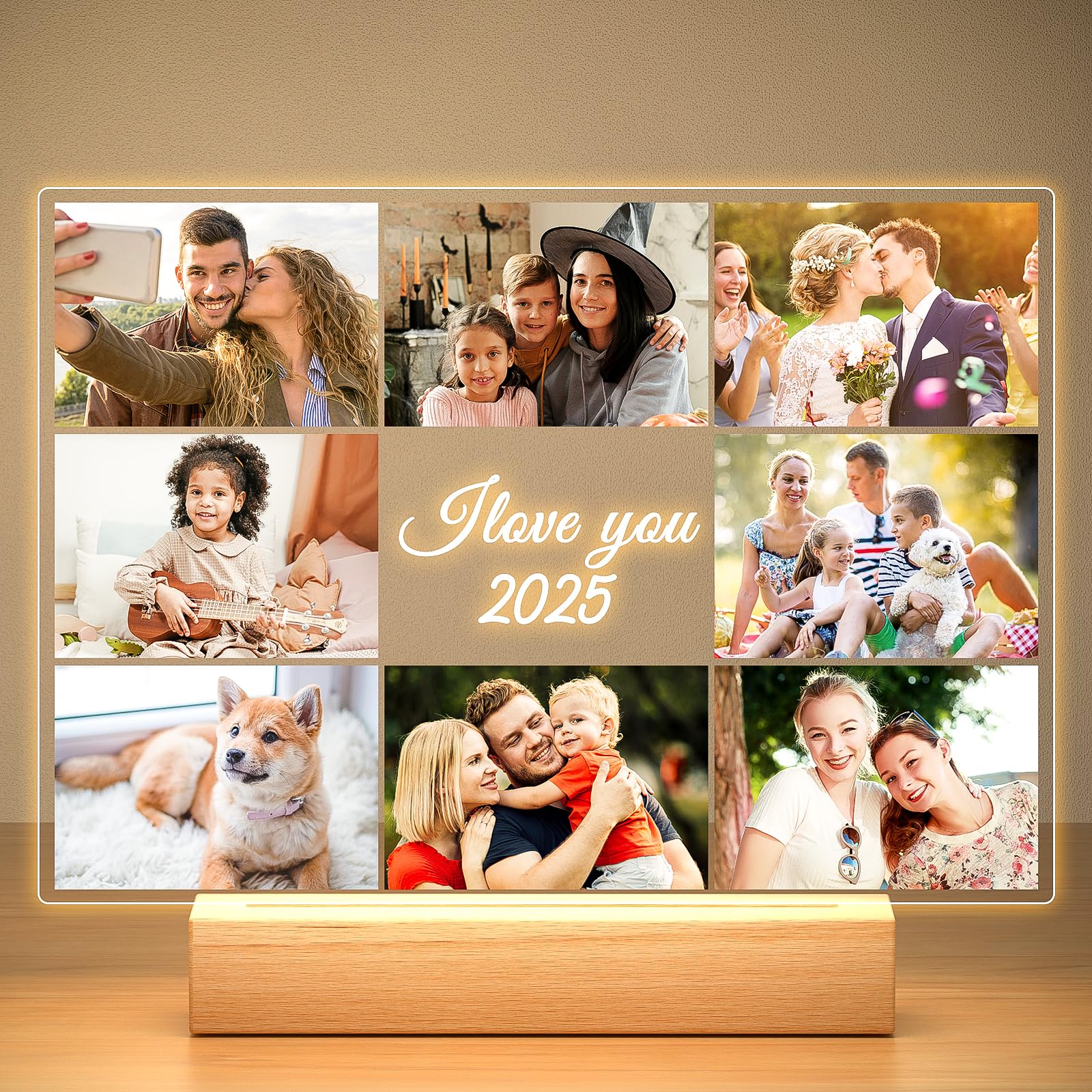 Custom Picture Frames with Photo, Personalized Photo Frame with Night Light, Customized Picture Frame, Personalized Anniversary Birthday Gifts for Women Men Her Him Girlfriend Boyfriend Couple
