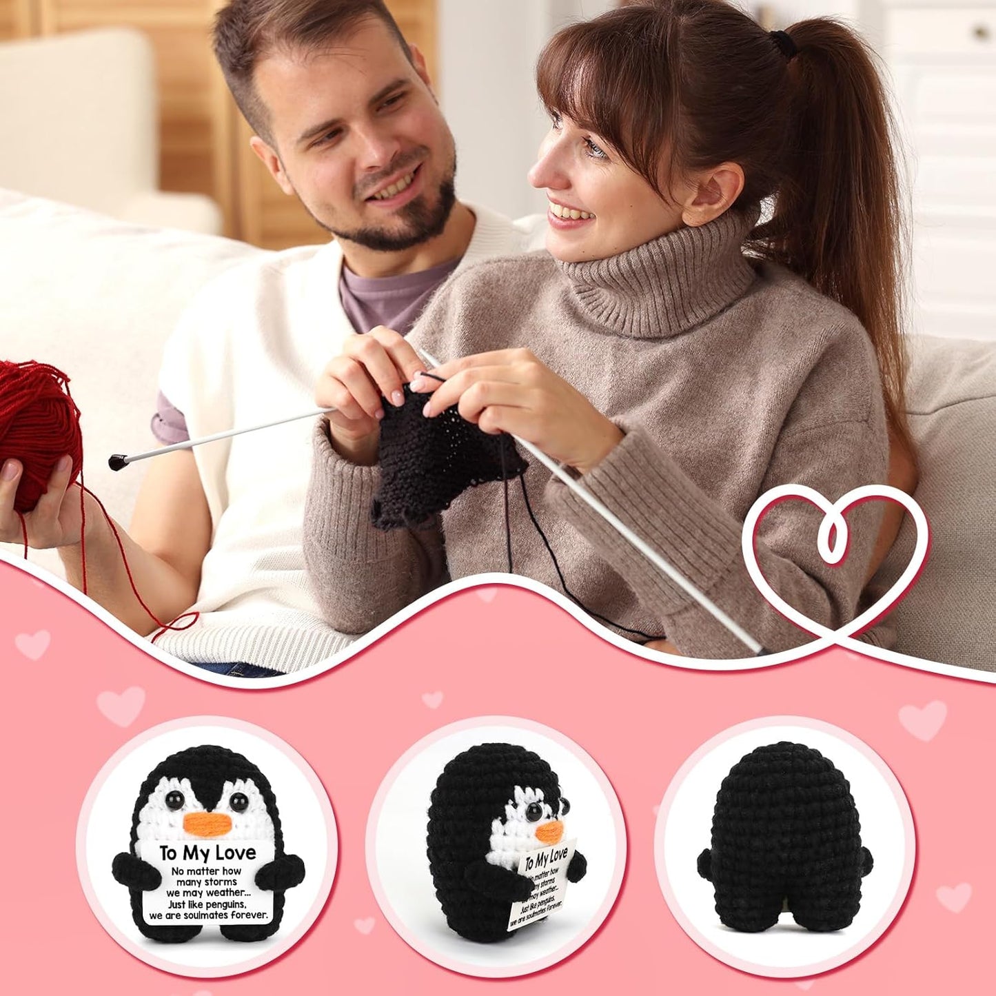Gifts for Him Her Boyfriend Girlfriend, To My Love Handmade Crochet Penguin Present, Wedding Anniversary Birthday Gift for Women Men, Romantic Christmas I Love You Gift for Couples Wife Husband