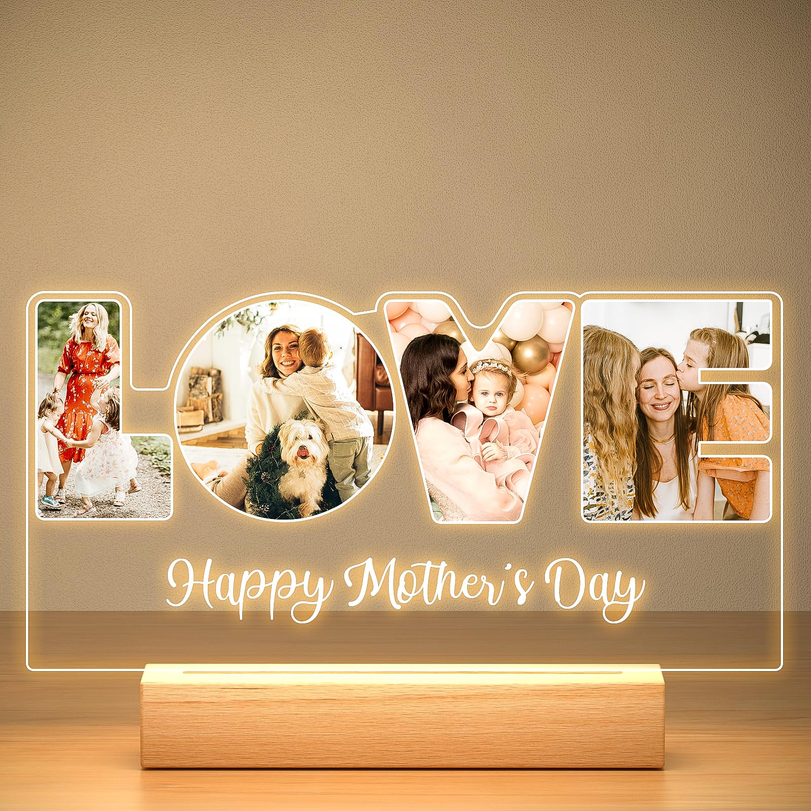 Custom Picture Frames with Photo, Personalized Photo Frame with Night Light, Customized Picture Frame, Personalized Anniversary Birthday Gifts for Women Men Her Him Girlfriend Boyfriend Couple