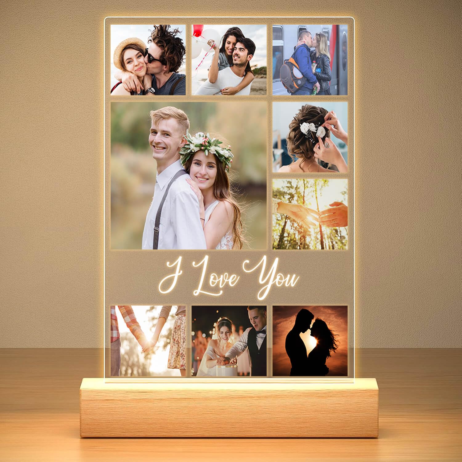 Custom Picture Frames with Photo, Personalized Photo Frame with Night Light, Customized Picture Frame, Personalized Anniversary Birthday Gifts for Women Men Her Him Girlfriend Boyfriend Couple