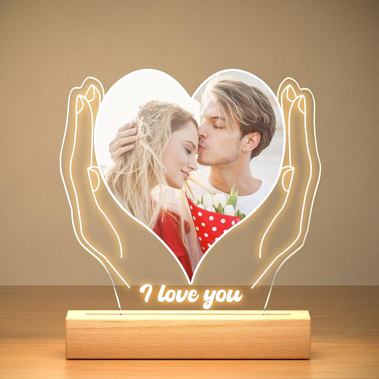 Custom Picture Frames with Photo, Personalized Photo Frame with Night Light, Customized Picture Frame, Personalized Anniversary Birthday Gifts for Women Men Her Him Girlfriend Boyfriend Couple