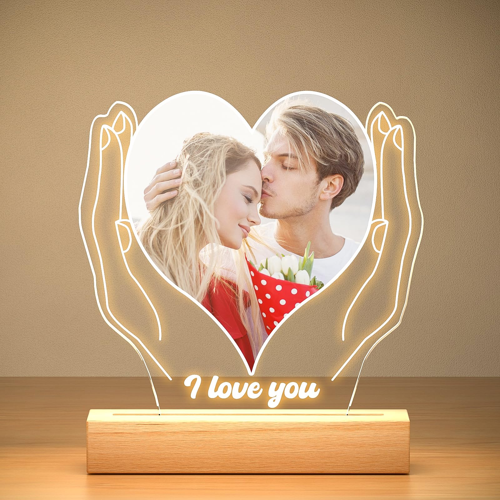 Custom Picture Frames with Photo, Personalized Photo Frame with Night Light, Customized Picture Frame, Personalized Anniversary Birthday Gifts for Women Men Her Him Girlfriend Boyfriend Couple