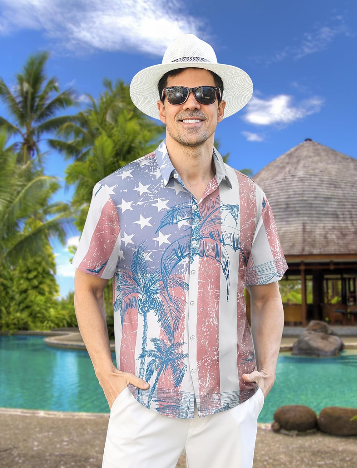 Hawaiian Shirt for Men Short Sleeves Tropical Printed Casual Button Down Summer Beach Floral Shirts