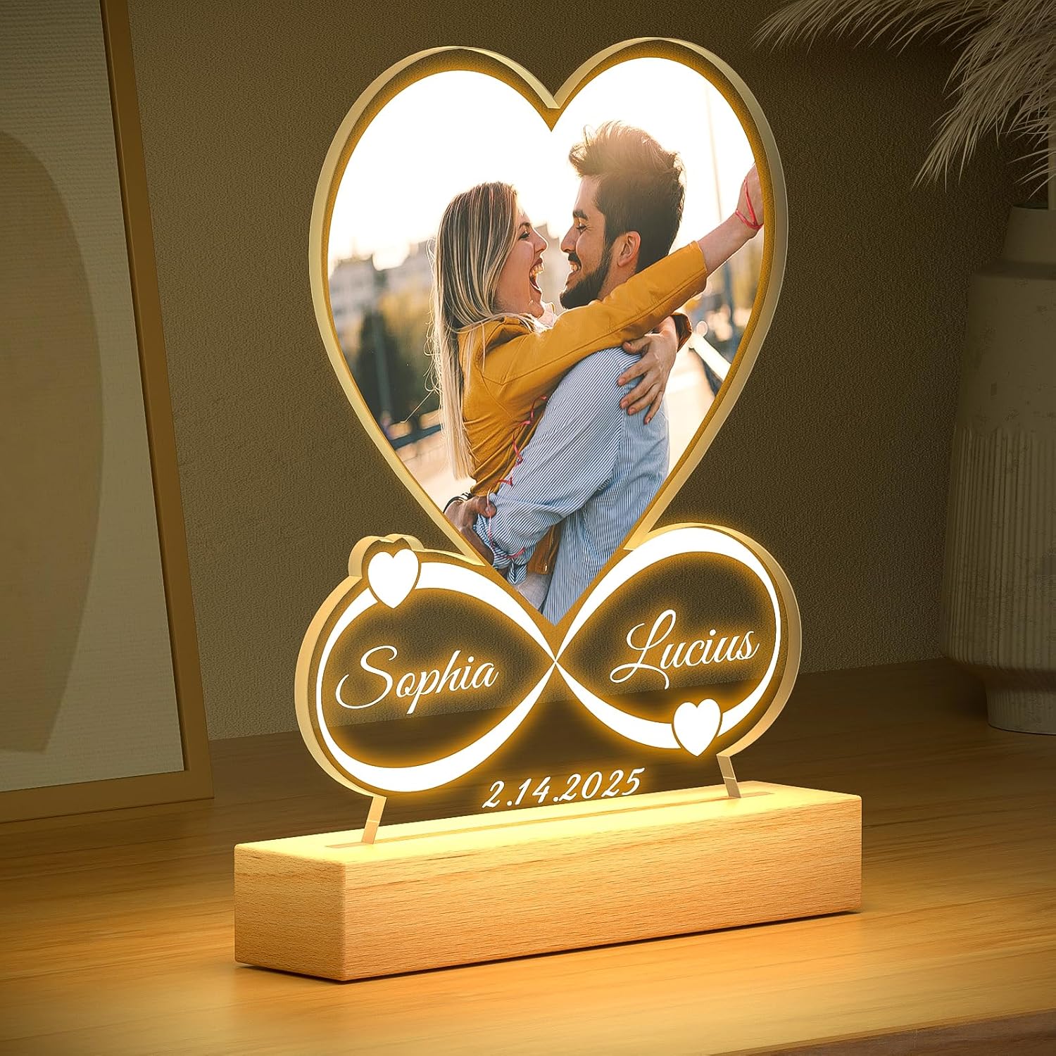 Custom Picture Frames with Photo, Personalized Photo Frame with Night Light, Customized Picture Frame, Personalized Anniversary Birthday Gifts for Women Men Her Him Girlfriend Boyfriend Couple