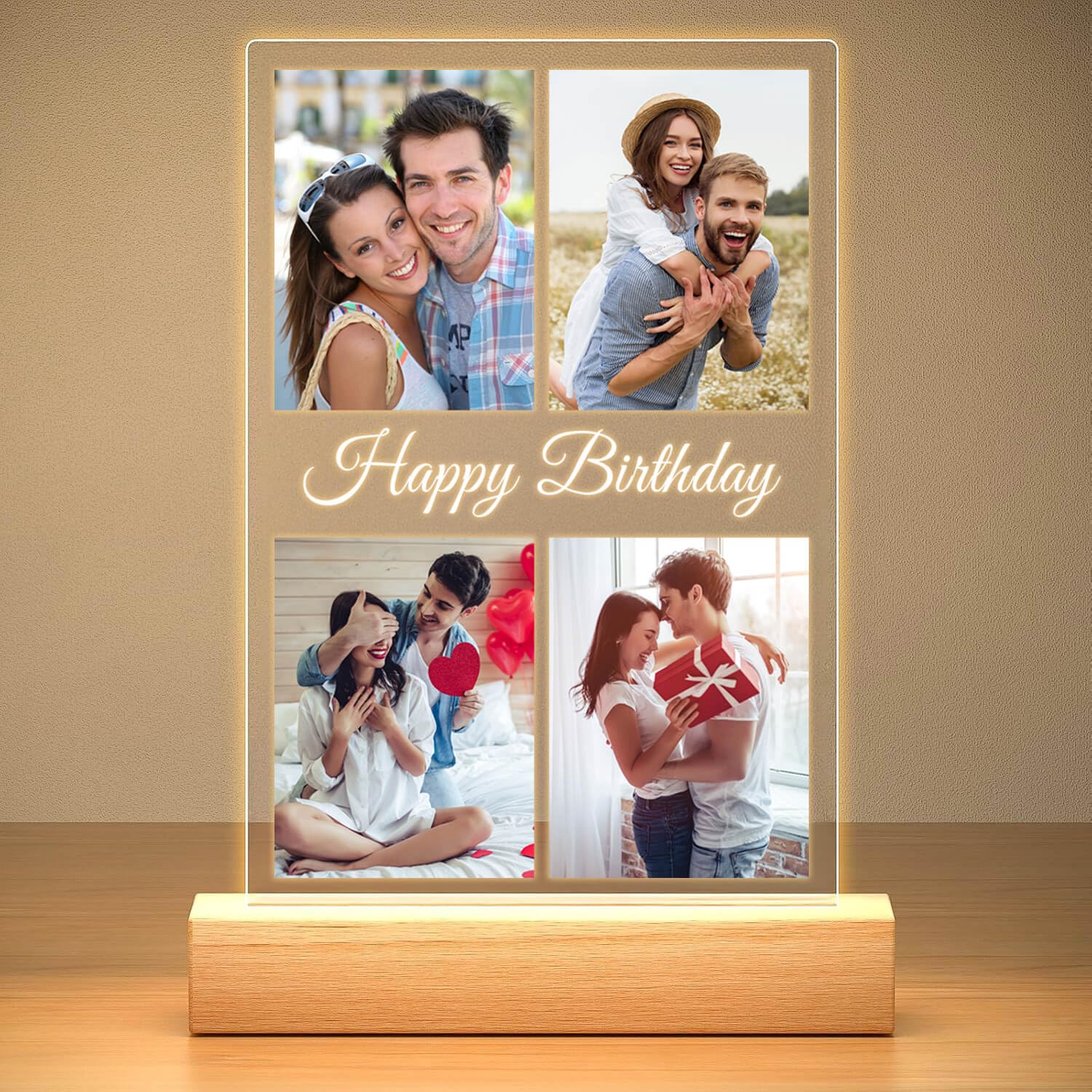 Custom Picture Frames with Photo, Personalized Photo Frame with Night Light, Customized Picture Frame, Personalized Anniversary Birthday Gifts for Women Men Her Him Girlfriend Boyfriend Couple