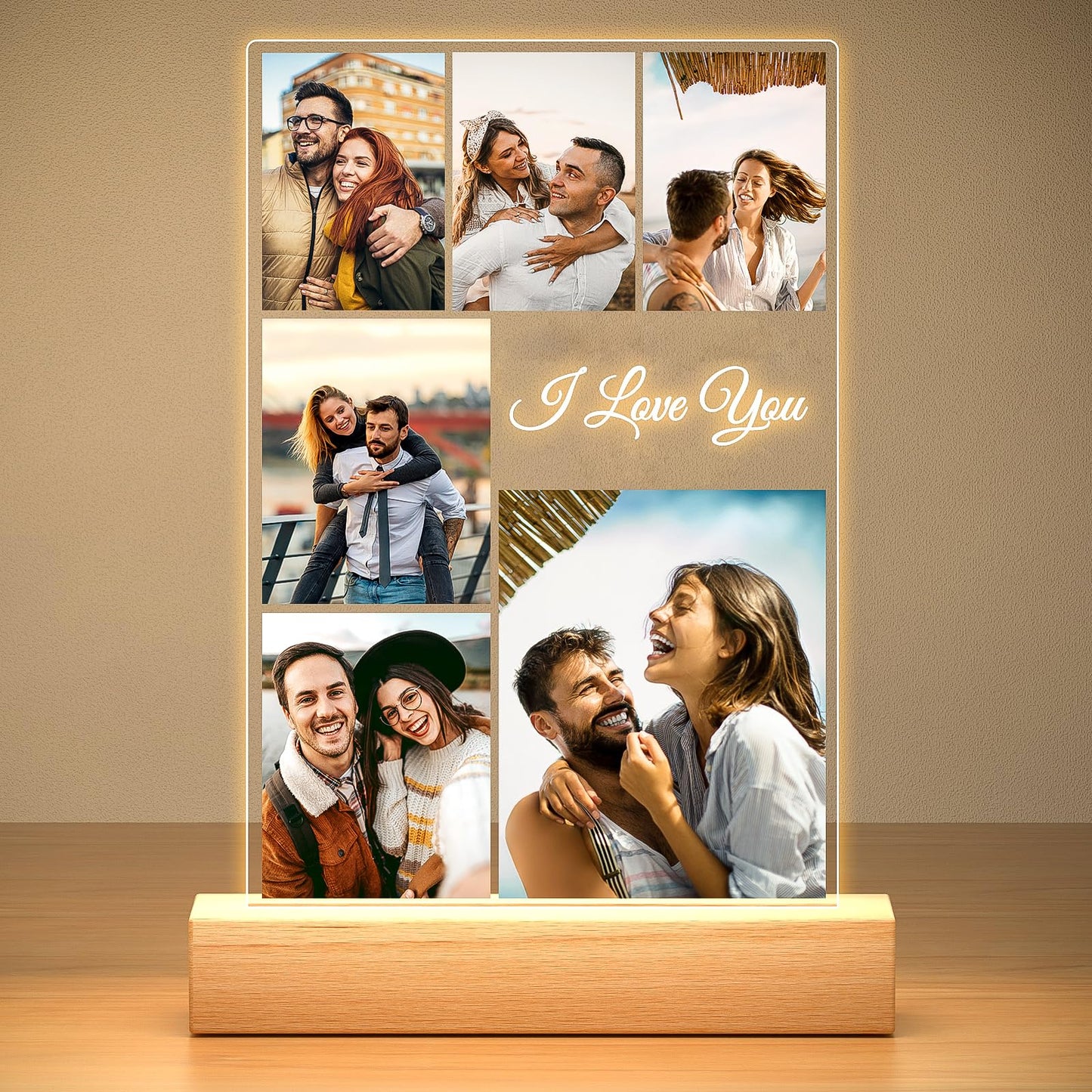 Custom Picture Frames with Photo, Personalized Photo Frame with Night Light, Customized Picture Frame, Personalized Anniversary Birthday Gifts for Women Men Her Him Girlfriend Boyfriend Couple