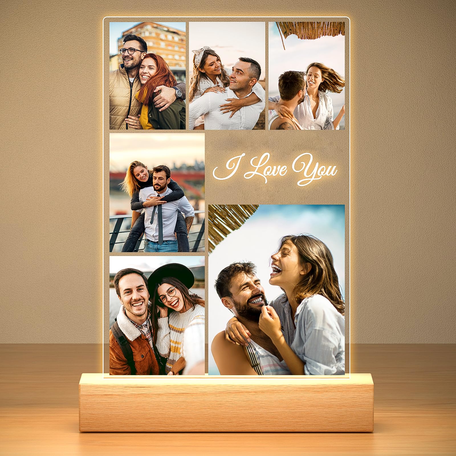 Custom Picture Frames with Photo, Personalized Photo Frame with Night Light, Customized Picture Frame, Personalized Anniversary Birthday Gifts for Women Men Her Him Girlfriend Boyfriend Couple