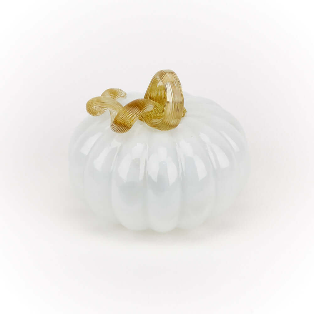 6" Glass White Pumpkin with Gold Stem – Modern Harvest Home Décor