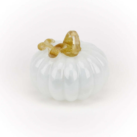 6" Glass White Pumpkin with Gold Stem – Modern Harvest Home Décor