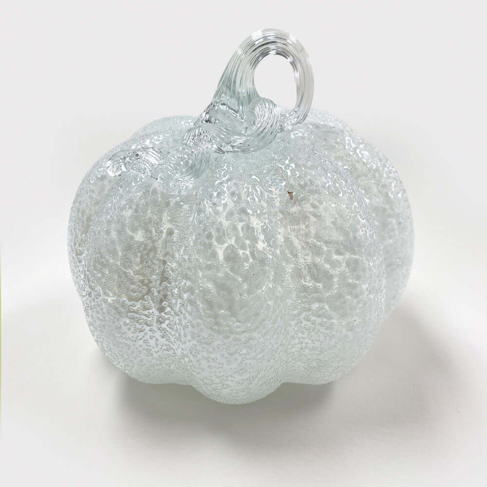 Chic White Speckled Glass Pumpkin – 7" Modern Fall Decoration