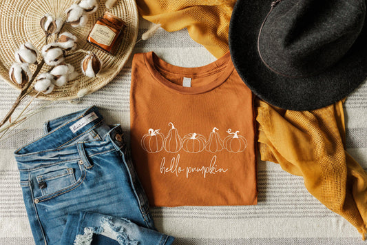 "Hello Pumpkin" Comfort Colors Long Sleeve Tee – Cozy Fall Graphic Shirt