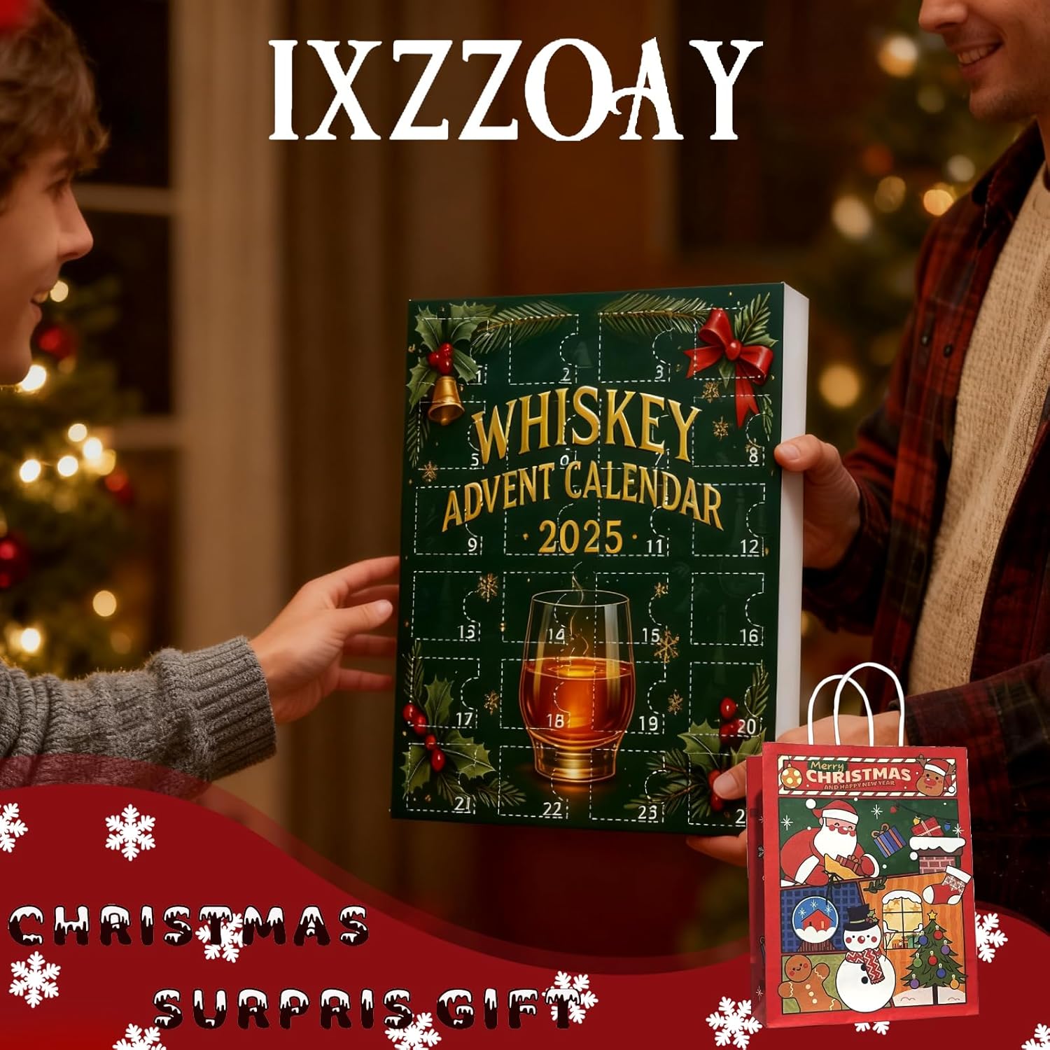 Whiskey Advent Calendar 2025,24 Days Christmas Count-down Calendar with 24 Premium Whiskey Pendants,Perfect Christmas and Holiday Gift for Husband, Dad, Boyfriend, Him(Green)