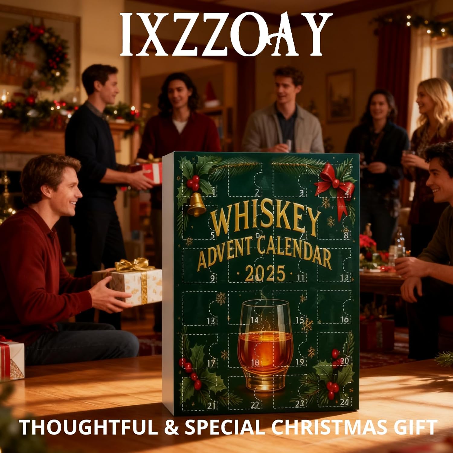 Whiskey Advent Calendar 2025,24 Days Christmas Count-down Calendar with 24 Premium Whiskey Pendants,Perfect Christmas and Holiday Gift for Husband, Dad, Boyfriend, Him(Green)