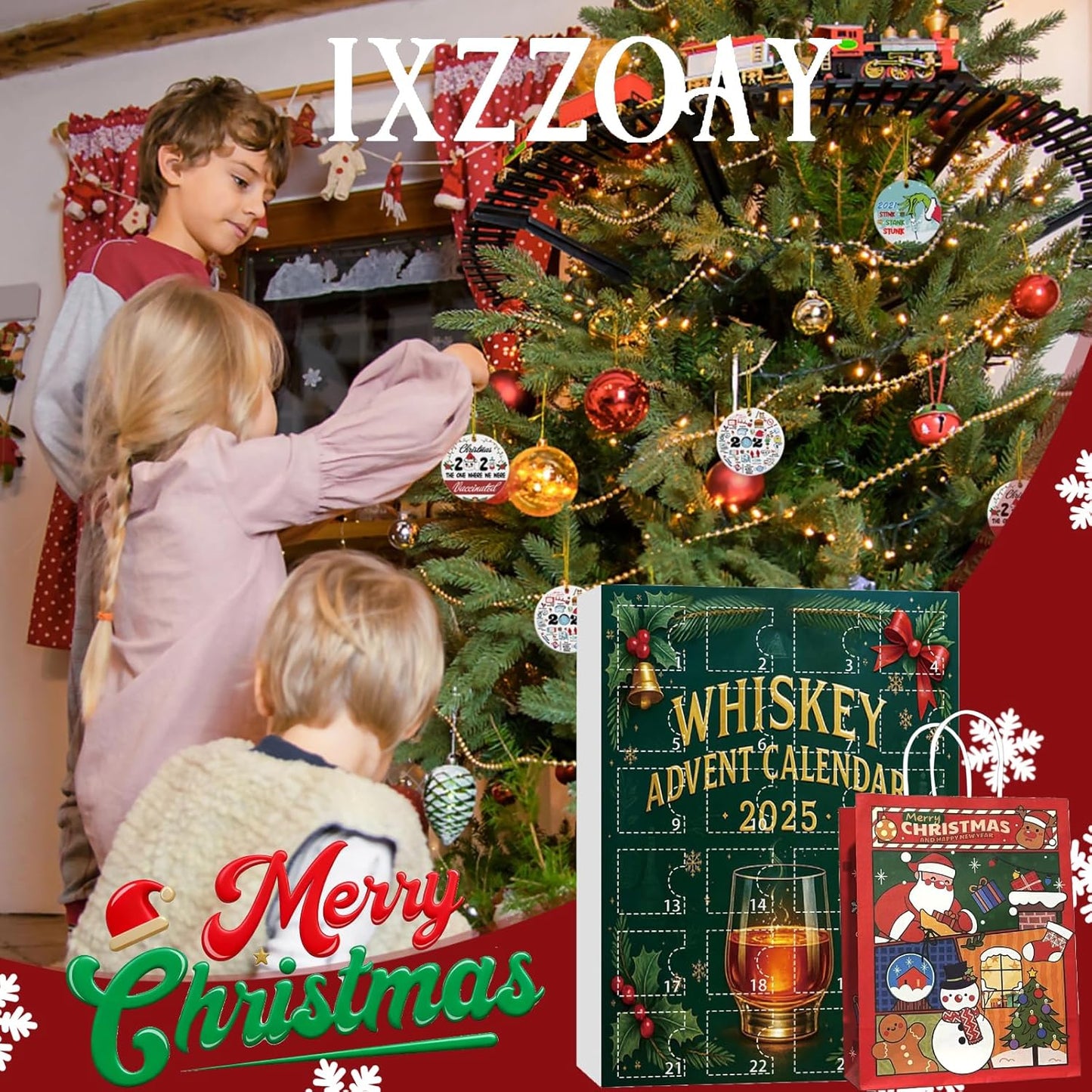 Whiskey Advent Calendar 2025,24 Days Christmas Count-down Calendar with 24 Premium Whiskey Pendants,Perfect Christmas and Holiday Gift for Husband, Dad, Boyfriend, Him(Green)