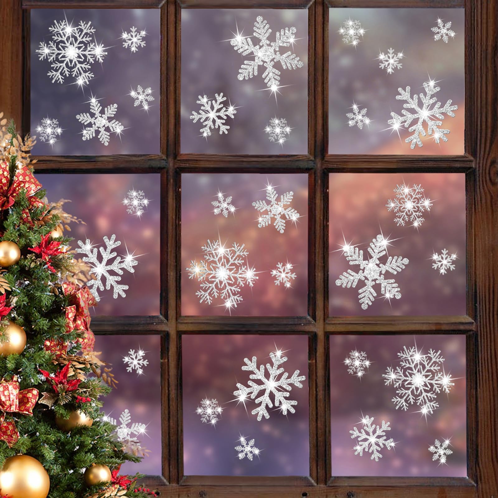 LUDILO 135Pcs Christmas Window Clings Snowflakes Window Decals Static Window Stickers for Christmas Decorations Windows Décor Ornaments Xmas Party Supplies Thanksgiving Party Décor