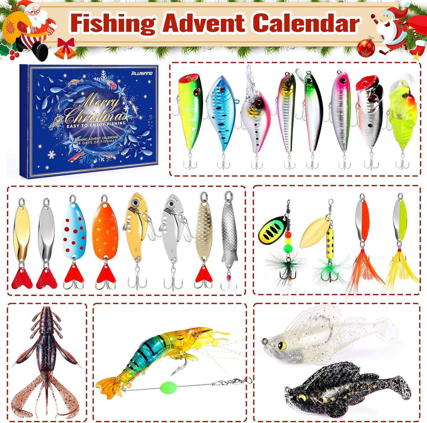 Advent Calendar 2025 Adult Fishing Advent Calendar Fishing Gifts For Men Teens Boys 24 Days Christmas Countdown Calendar Fishing Tackle Lures Gifts For Men