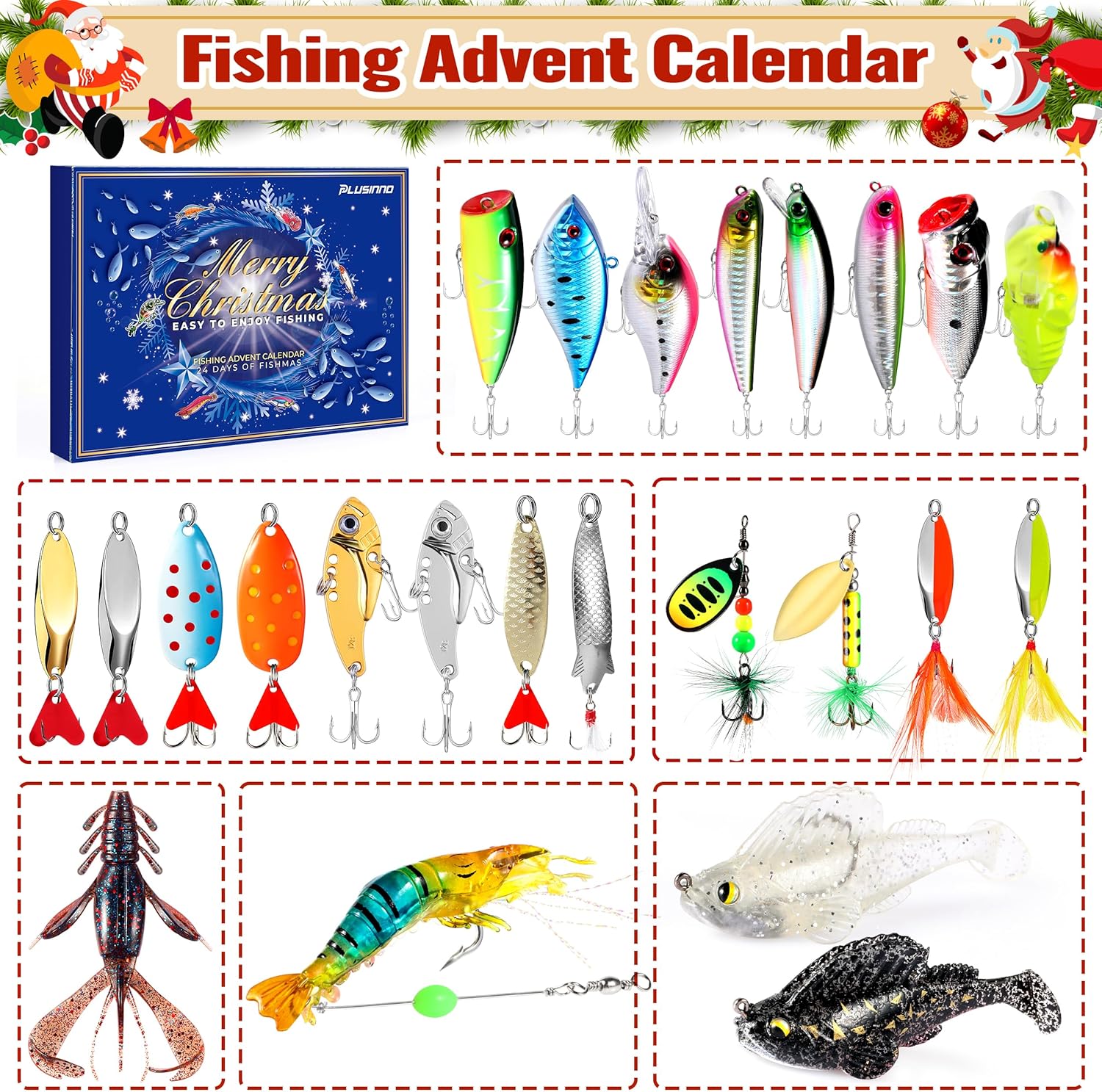 Advent Calendar 2025 Adult Fishing Advent Calendar Fishing Gifts For Men Teens Boys 24 Days Christmas Countdown Calendar Fishing Tackle Lures Gifts For Men