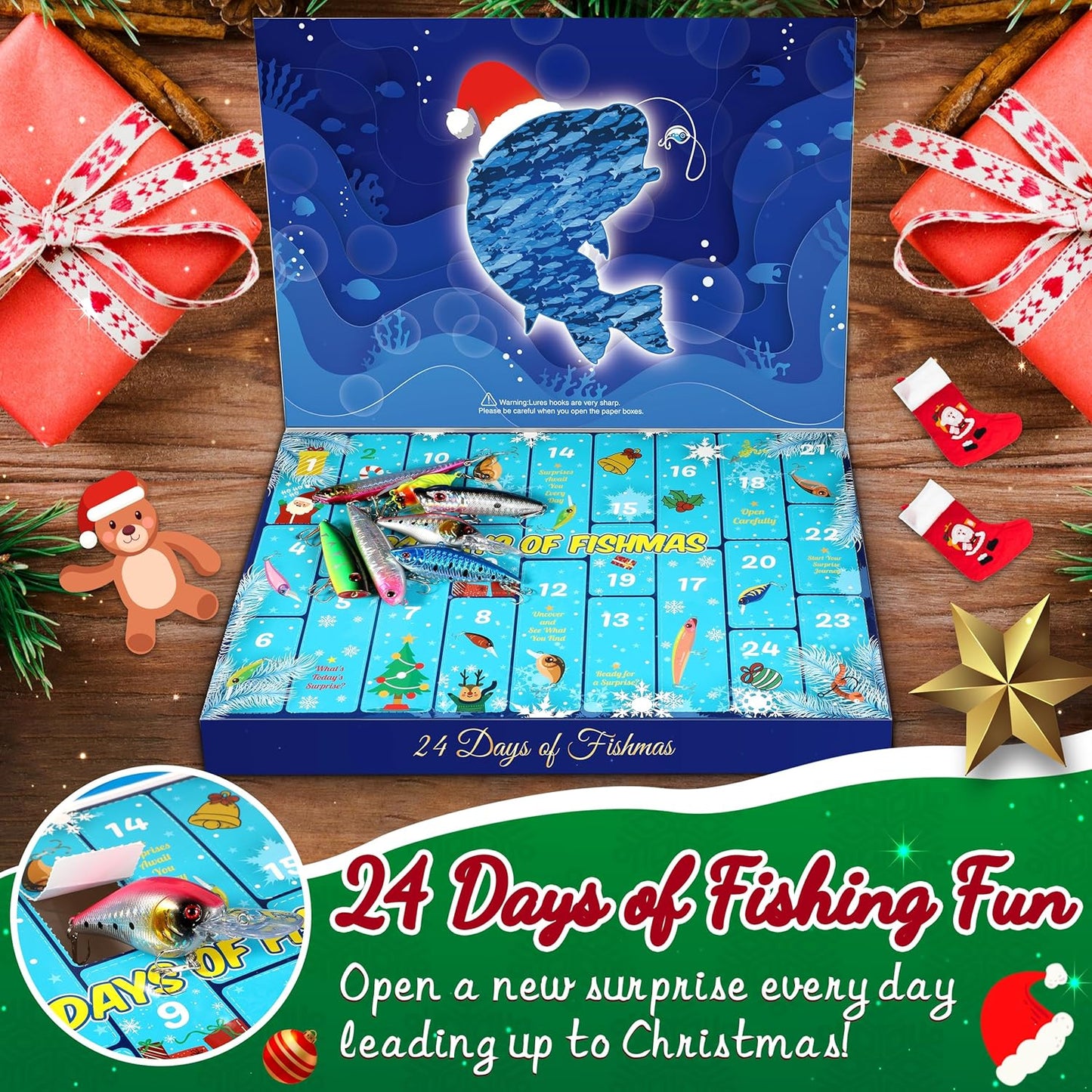 Advent Calendar 2025 Adult Fishing Advent Calendar Fishing Gifts For Men Teens Boys 24 Days Christmas Countdown Calendar Fishing Tackle Lures Gifts For Men