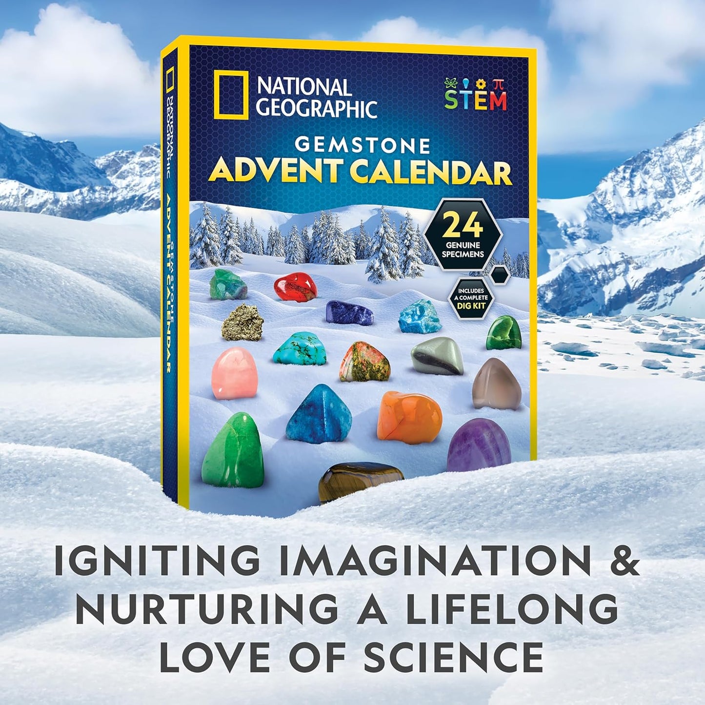 NATIONAL GEOGRAPHIC Gemstone Advent Calendar - 2025 Christmas Countdown Calendar for Kids with 24 Gems to Open Each Day, Complete Rock Collection with Mini Gemstone Dig Kit