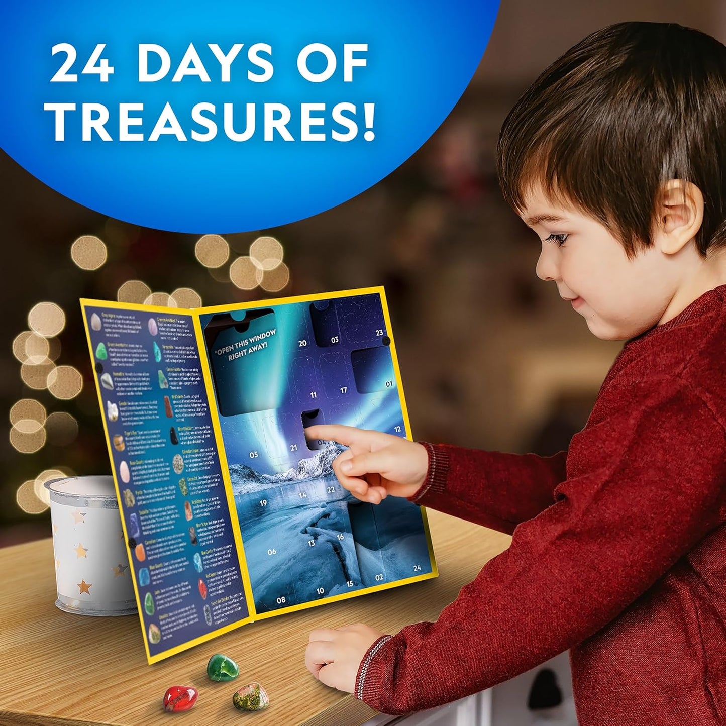 NATIONAL GEOGRAPHIC Gemstone Advent Calendar - 2025 Christmas Countdown Calendar for Kids with 24 Gems to Open Each Day, Complete Rock Collection with Mini Gemstone Dig Kit