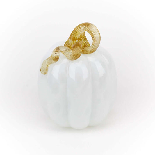 Chic White Glass Pumpkin – 5" Harvest Table & Mantel Accent