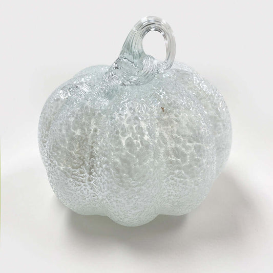 Chic White Speckled Glass Pumpkin – 7" Modern Fall Decoration
